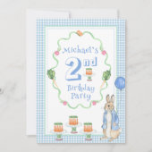 Niedliches Bunny Rabbit Blue 2. Geburtstag Party Einladung (Vorderseite)