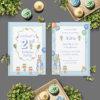 Niedliches Bunny Rabbit Blue 2. Geburtstag Party Einladung