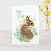 Niedliches Bunny Rabbit Child's 3. Geburtstag Tier Karte (Gelbe Blume)
