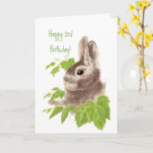 Niedliches Bunny Rabbit Child's 3. Geburtstag Tier Karte (Gelbe Blume)