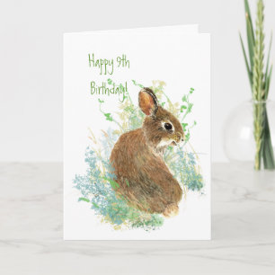 Niedliches Bunny Rabbit Child's 9. Geburtstag Tier Karte