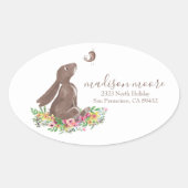 Niedliches Bunny Rabbit Floral Mailing/Rücksendead Ovaler Aufkleber (Vorderseite)