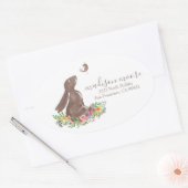 Niedliches Bunny Rabbit Floral Mailing/Rücksendead Ovaler Aufkleber (Umschlag)