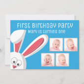 Niedliches Bunny Rabbit Foto Collage 1. Geburtstag Einladung (Vorderseite)