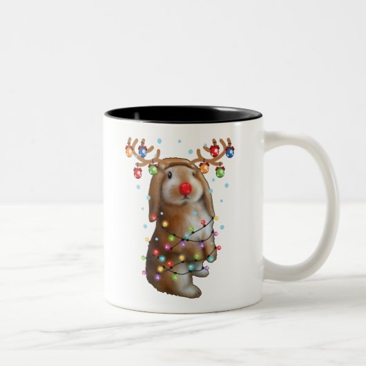Niedliches Bunny Rabbit Funny Christmas Weihnachts Zweifarbige Tasse (Rechts)