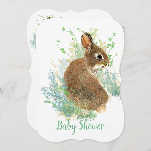 Niedliches Bunny Rabbit, Garden Animal Baby Dusche Einladung (Vorne/Hinten)