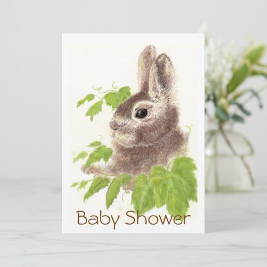 Niedliches Bunny Rabbit, Garden Animal Baby Dusche Einladung (Stehend Vorderseite)