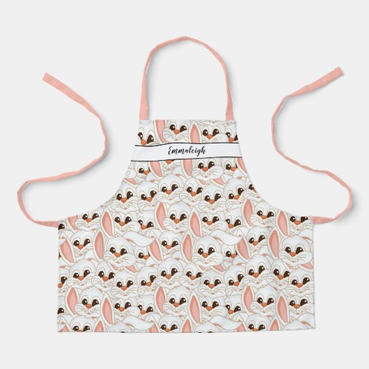 Niedliches Bunny Rabbit Gesichtsmuster Mit Monogra Schürze (Vorderseite)