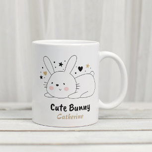 Niedliches Bunny Rabbit Herz Personalisierter Name Kaffeetasse