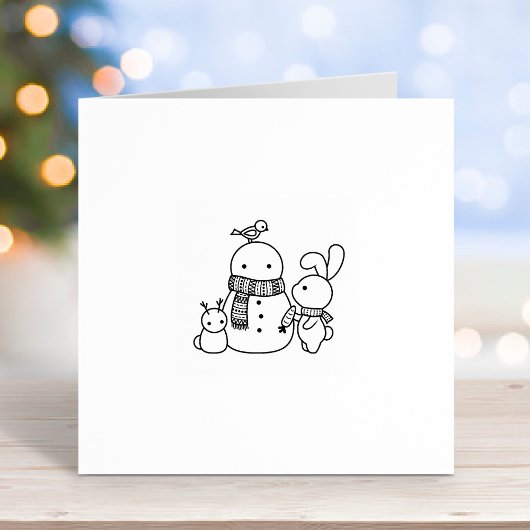 Niedliches Bunny Rabbit Karotte zu einem Schneeman Gummistempel