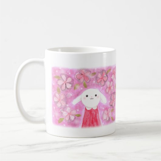 Niedliches Bunny Rabbit mit Blume Hübsches Blumenb Kaffeetasse (Links)