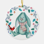 Niedliches Bunny Rabbit mit dem Weihnachtsfest des Keramik Ornament (Vorne)