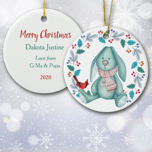 Niedliches Bunny Rabbit mit dem Weihnachtsfest des Keramik Ornament
