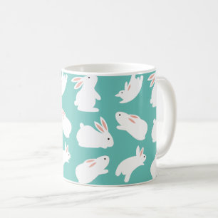 Niedliches Bunny Rabbit Pattern auf Aquamarinem Kaffeetasse
