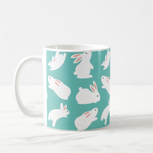 Niedliches Bunny Rabbit Pattern auf Aquamarinem Kaffeetasse (Links)