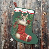 Niedliches Bunny Rabbit Peeking Großer Weihnachtsstrumpf