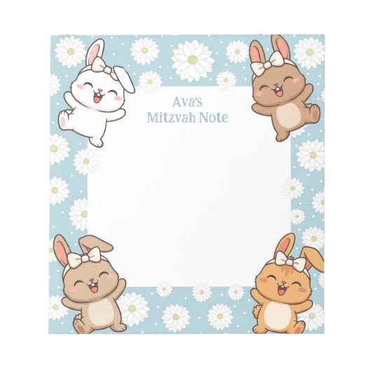 Niedliches Bunny Rabbit Personalisiert Mitzvah Hin Notizblock (Vorderseite)