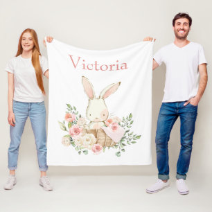 Niedliches Bunny Rabbit Personalisiert White Moder Fleecedecke