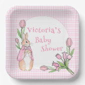 Niedliches Bunny Rabbit Pink Gingham Baby Dusche Pappteller (Vorderseite)