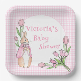 Niedliches Bunny Rabbit Pink Gingham Baby Dusche Pappteller