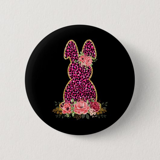 Niedliches Bunny Rabbit Pink Leopard Bunny Happy O Button (Vorderseite)