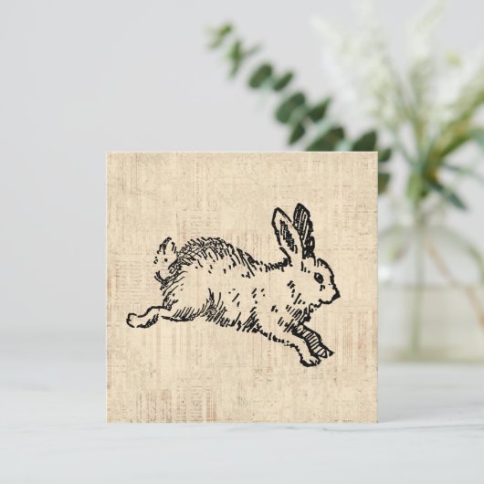 Niedliches Bunny Rabbit Vintage Illustration Einladung (Stehend Vorderseite)