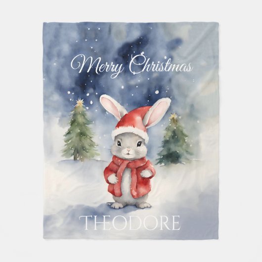 Niedliches Bunny Rabbit Weihnachten Fleecedecke (Vorderseite)