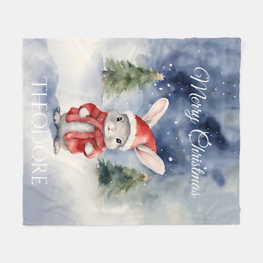 Niedliches Bunny Rabbit Weihnachten Fleecedecke (Vorderseite (Horizontal))