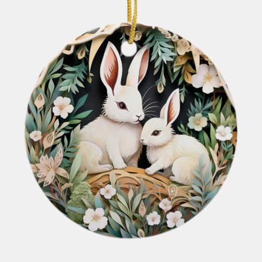 Niedliches Bunny Rabbit Weihnachten Personalisiert Keramik Ornament (Vorne)