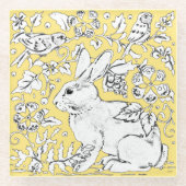 Niedliches Bunny Rabbit Zeichnend auf Gelb, Vogelb Glasuntersetzer (Vorderseite)