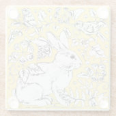 Niedliches Bunny Rabbit Zeichnend auf Gelb, Vogelb Glasuntersetzer (Rückseite)