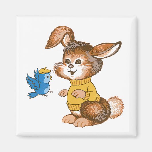 Niedliches Bunny und Bluebird Magnet (Vorne)