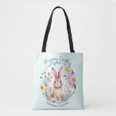 Niedliches Bunny und Blume Hübsch Happy Osterfest Tasche (Vorderseite)