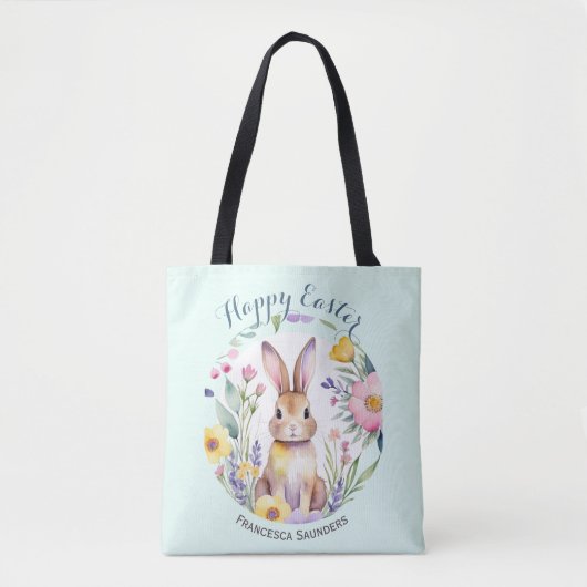 Niedliches Bunny und Blume Hübsch Happy Osterfest Tasche (Vorderseite)
