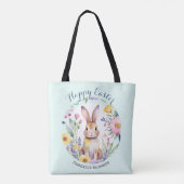 Niedliches Bunny und Blume Hübsch Happy Osterfest Tasche (Rückseite)