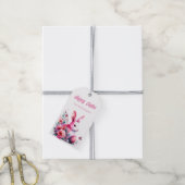 Niedliches Bunny Watercolor Blumenoster Geschenkanhänger (Mit Garn)