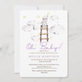 Niedliches Bunny Watercolor Elegante Girl Babydusc Einladung (Vorderseite)