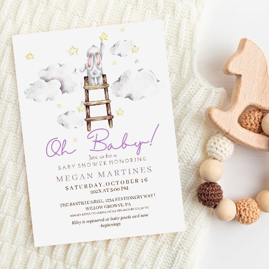 Niedliches Bunny Watercolor Elegante Girl Babydusc Einladung