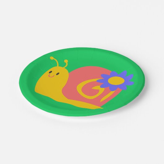 Niedliches bunter Kinderschneckendesign Pappteller (Schrägansicht)