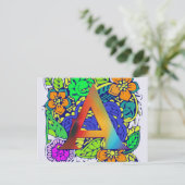 Niedliches buntes Blumenmit Monogramm Muster a Postkarte (Stehend Vorderseite)