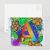 Niedliches buntes Blumenmit Monogramm Muster a Postkarte (Vorne/Hinten)