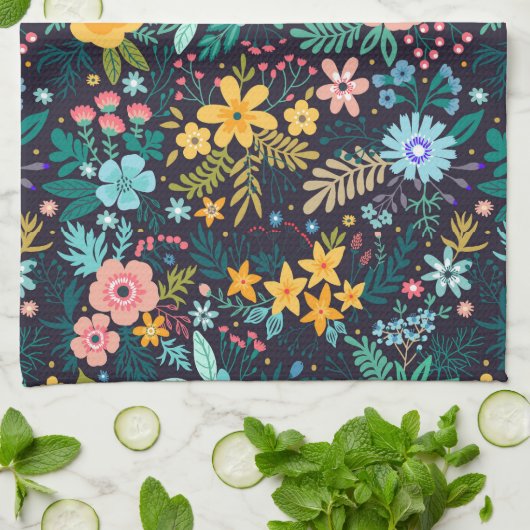 Niedliches buntes Blumenmuster Geschirrtuch (Gefaltet)