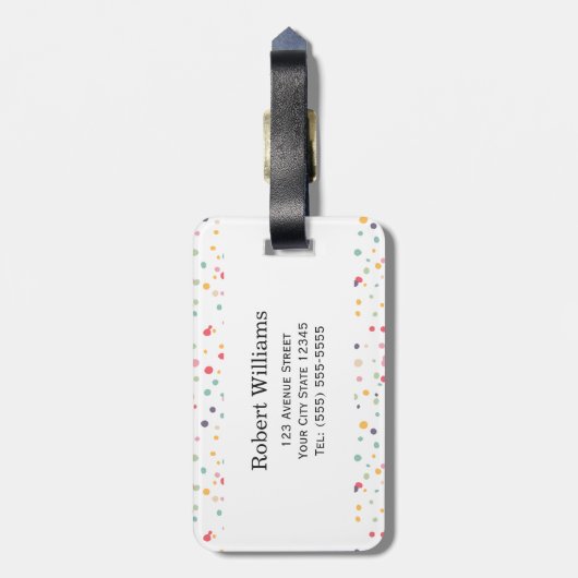 Niedliches buntes Confetti-Punkt-Muster Gepäckanhänger (Rückseite vertikal)
