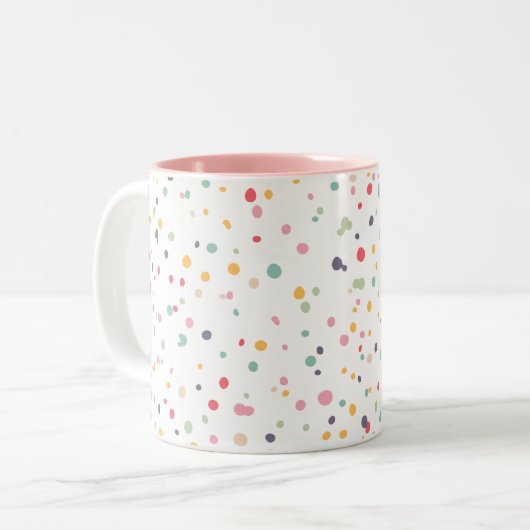 Niedliches buntes Confetti-Punkt-Muster Zweifarbige Tasse (Vorderseite Links)