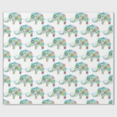 Niedliches, buntes, florales Elefantenmuster Geschenkpapier (Flach)