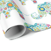Niedliches, buntes, florales Elefantenmuster Geschenkpapier (Rolleneckpunkt)