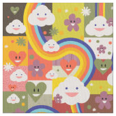 Niedliches buntes harajuku Illustrationsmuster Stoff (Nahaufnahme)