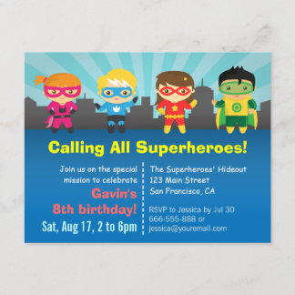 Niedliches buntes Superhero-Geburtstags-Party Einladung
