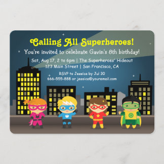 Niedliches buntes Superhero-Geburtstags-Party für Einladung