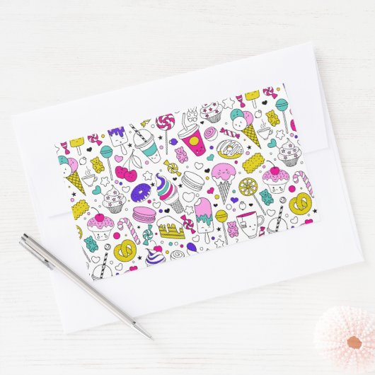 Niedliches, buntes, süßes Muster Rechteckiger Aufkleber (Umschlag)